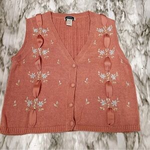 Bryn Connelly Womens Size M Pink Embroidered Forget Me Knots Ribbon Vest Vintage